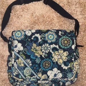 Vintage Y2K Vera Bradley MOD FLORAL BLUE Messenger Bag Work School Computer HTF